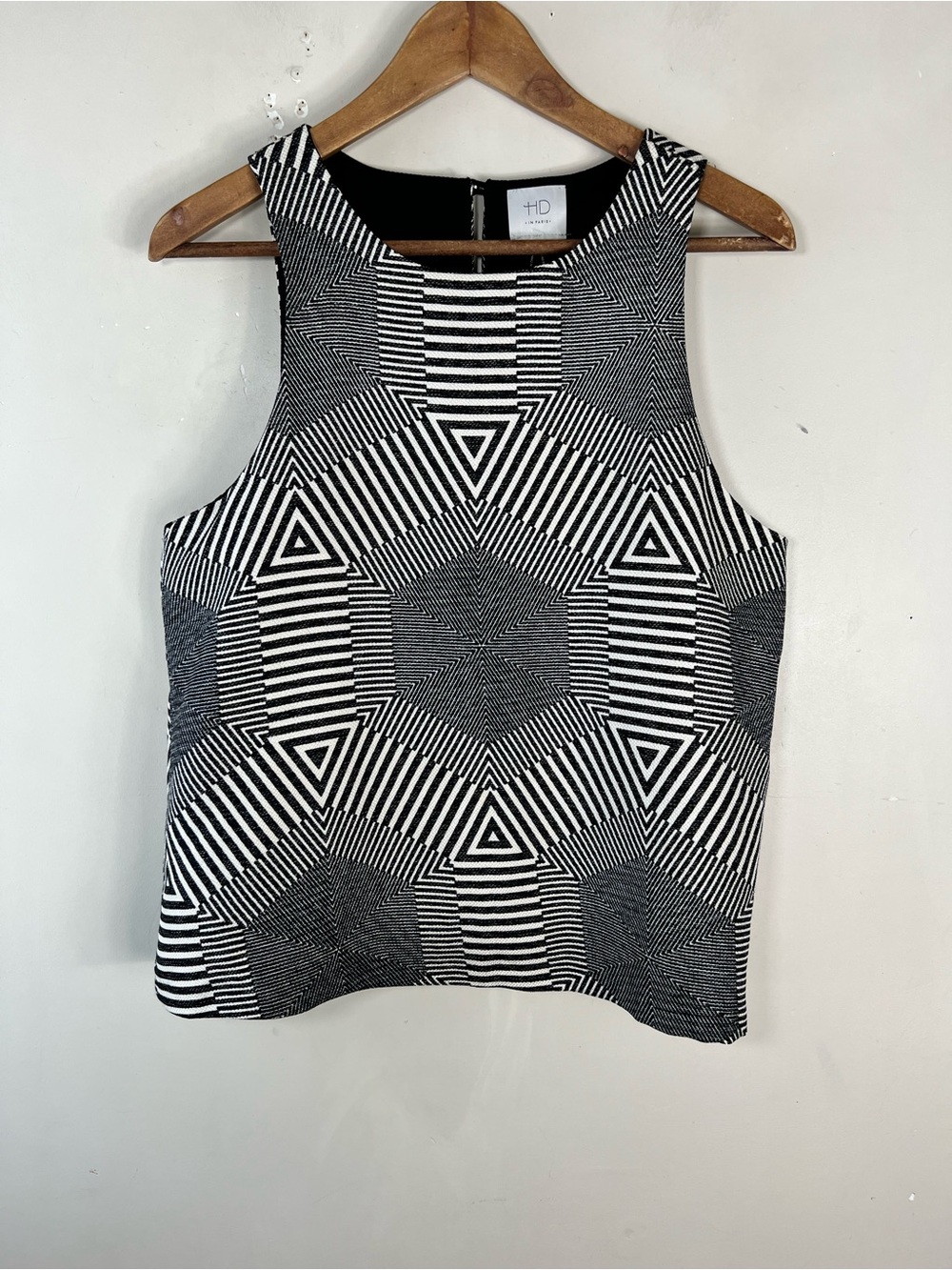 Anthropologie HD in Paris Black and White Geometric Blouse Boxy Size Medium Top